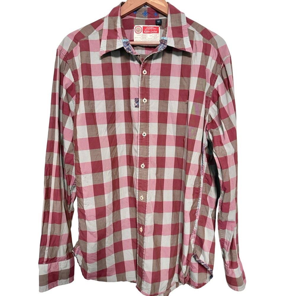 Robert Graham Plaid Button Down Long Sleeve Shirt L Pink Cotton Business Casual